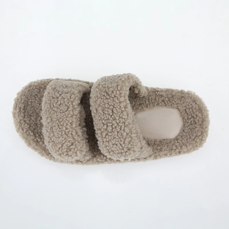 Beige Furry Double-Strap Sandal